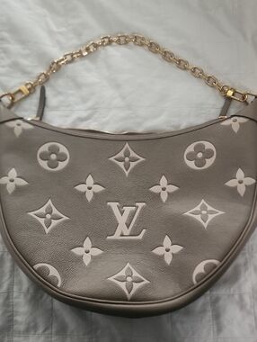 Louis Vuitton Taupe and Cream Monogram Crescent Shoulder Bag with Gold Chain